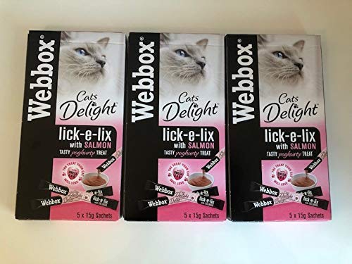 Webbox Lick-e-Lix Yoghurty Treat with Salmon 5 x 15g Sachets (Pack of 3)