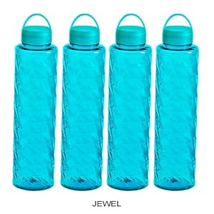 Steelo Jewel Plastic Water Bottle, 1 Litre, Set of 4, Turkish Blue