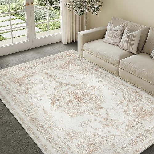 HUGEAR Creme Vintage Teppich Wohnzimmer 150x210cm Waschbar