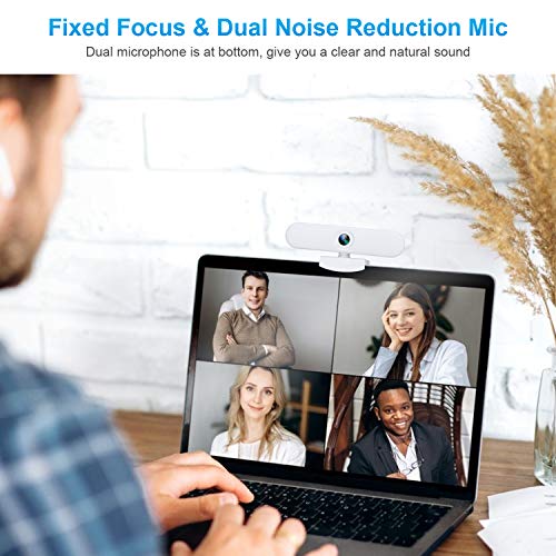 New Upgraded Webcam with Dual Microphone, USB Computer 1080P HD Streaming Web Camera 360°Rotatable for Desktop Laptop PC Mac with Flexible Rotatable Clip White