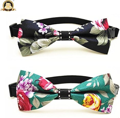 CatYou 2-PCS Pet Floral Bowknot Collars Bow Tie Denim Cloth, for Cats Small Dogs Puppy, M (9.8"-15.8" Adjustable)