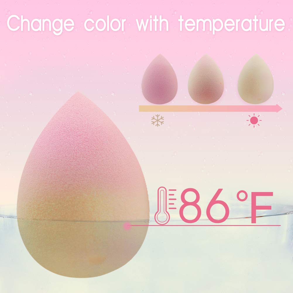 BEAKEY Color-Changing Makeup Sponge Set Blender Beauty Foundation Blending Sponge, Flawless for Liquid, Cream, and Powder, 2 Pcs : Beauty