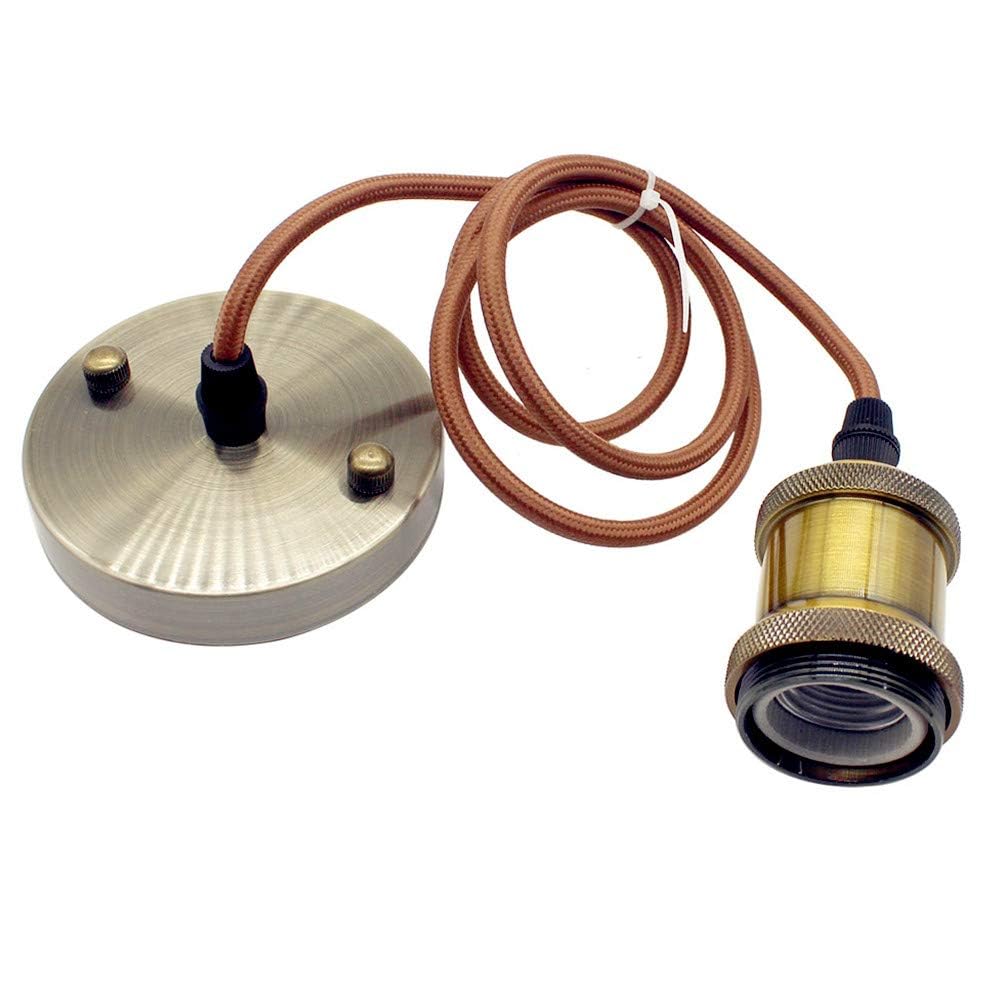 Pendant Light Fitting Industrial Style 1M Round Braided Cable with E27 Lamp Holder Suspension Pendant Light Kit Antique Brass