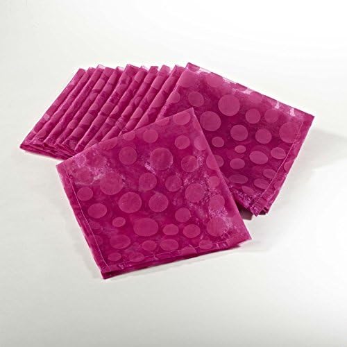 12 Piece Fuchsia Napkins, Casual Classic Contemporary Style, Polyester Material, Abstract Pattern, Square Shape, All Seasons, Flocked Dot, Polka Dot, Organza, Suitable For Everyday, Dark Coral Pink