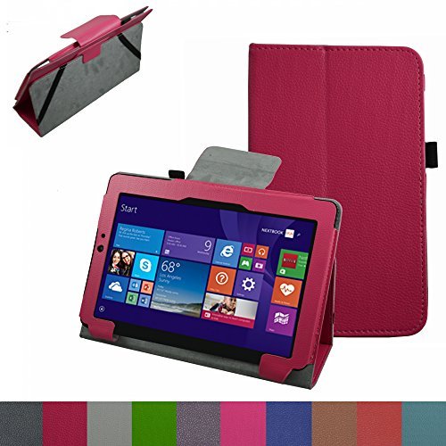 Nextbook 10.1 NXW10QC32G Case,Mama Mouth PU Leather Folio 2-folding Stand Cover with Stylus Holder for 10.1" Nextbook 10.1 NXW10QC32G NXW10QC32G2 Intel Quad Core 2-In-1 Detachable Tablet,Rose Red