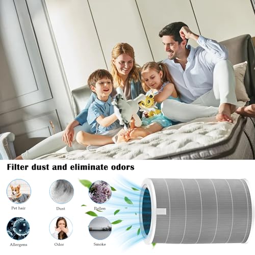 4 Pro Air Filter Replacement Compatible with Xiaomi Mi Smart Air Purifier 4 Pro, 3 in 1 H13 True HEPA and Activated Carbon Replacement Filter, Gray - 1 Pack