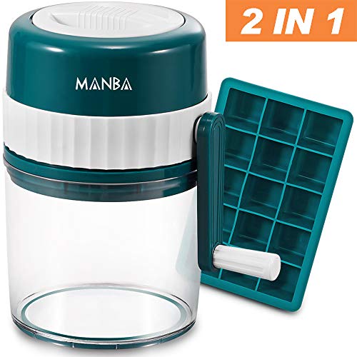 MANBA Ice Crusher, Snow Cone Machine - Manual Ice Shaver, Shaved Ice Machine plus Flexible Silicone Ice Cube Trays Molds - BPA Free