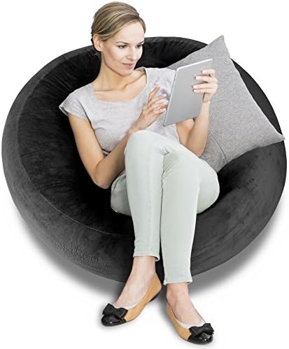 BeanBob Bean Bag Chair (Black Velour), 4ft - Bedroom Sitting Sack for Kids &amp; Adults w/Super Soft Foam Filling