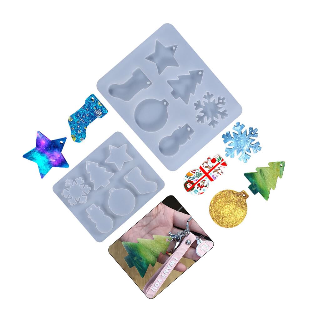 Guangcailun Christmas Ornament DIY Resin Mold Crystal Epoxy Snowflake Snowman Xmas Tree Silicone Keychain Mould Home Decoration