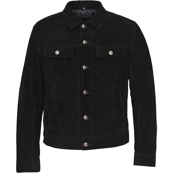 quilting liner real suède jacket/black Trucker' 1280 Men's Black Suede 1280 Classic Real Cowhide Western