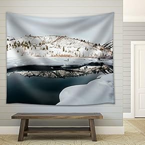 Winter Landscape of Field and Mountain with Snow Covered - Fabric Wall Tapestry Home Decor - 51x60 inches