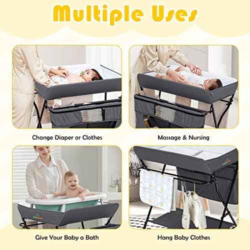 Costzon Portable Baby Changing Table, Height Adjustable Mobile Nursery
