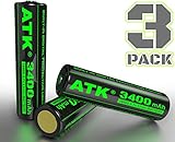 ATK 3.7v 18650 Battery | Built-in Over Heat & Charge Protection Board | 3400 mAh Li-ion Rechargeable Batteries (3pc PCB Tall 68mm 3400mAh) NOT Vape Compatible