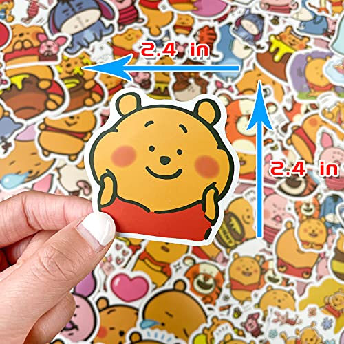 100pcs Winnie The Pooh Stickers Pack, Cute Cartoon Stickers for Laptop, Water Bottles, Waterproof Pooh Bear Animal Stickers Decals for Tenns, Kids, Adults