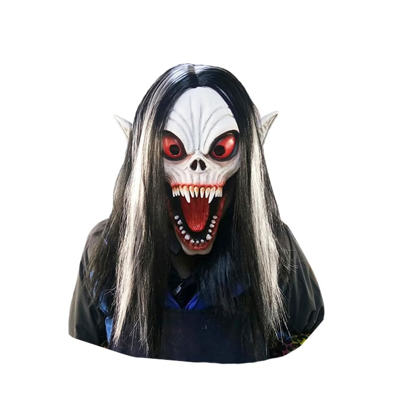 eBoutik – Adults Spooky Halloween Latex Realistic Shrieking Banshee Costume - Scary Scary Creepy Smiling Ghost Demon Silicone Full Cover Head Mask - Cosplay or Fancy Dress - Horror Spirit