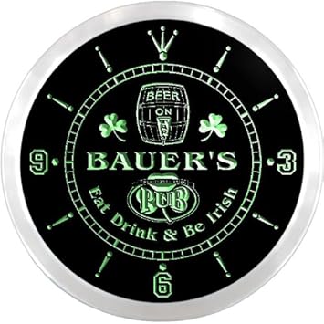 ncpa1700-g Bauer de Irish Shamrock Pub Pub signo de neón LED reloj de