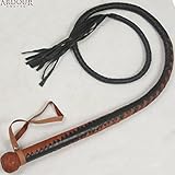 Ardour Crafts wp-136 Plait Genuine Real Leather Bull Whip Heavy Duty Bullwhip, Black/Brown