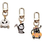 SWJEWEL Halloween Keychain Set for Women Cute Orange Pumpkin Cat Black White Ghost Skull Head Pendant Charms Car Keys Ring