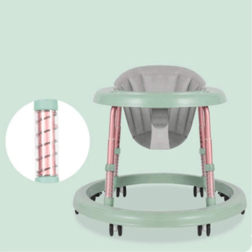 Baby Walker,6/7-18 Month Multi-Functional Anti Rollover Height Adjustable Foldable Folding Baby Walker Boys and Girls (Green(Shock Absorption))