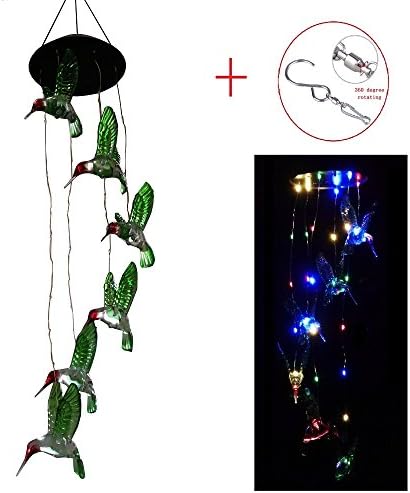 Clordeal Updated LED Solar Hummingbird Wind Chimes with String Lights, Color Changing Wind Spinners Waterproof Automatic Light Sensor for Patio Yard Pool and Outdoor Decor