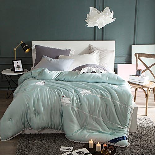 Embroidered Swan Comforters with Lace Edge, Modal Fabric, Silk Cotton Mix Fill