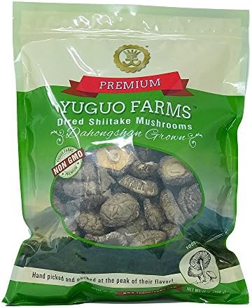 Yuguo Farms | Premium Dried Whole Shiitake Mushrooms | 100% Naturally Grown | Non-GMO Certified | Hand Picked and Packed | 14oz bag