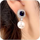 Pearl Teardrop Dangle with Sapphire Drop Earrings 925 Sterling Silver Pear Gemstone Birthstone Earring Freshwater Cultured Pearl Post Drop Earrings Birthday Gifts for Women