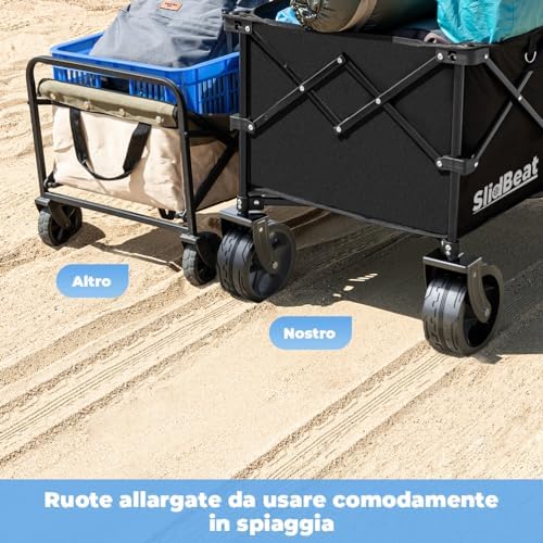 - Carrello da Giardino Pieghevole 220L, Carrello Spiaggia con Ruote Grandi, per Rimorchio per Giardino da Campeggio all'aperto Ogni Tipo di Terreno, Portata fino a 150kg