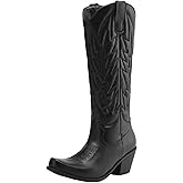 Women's Embroidered Knee-High Western Boots With A Square Toe And A High Block Heel In A Classic Pull-On Style