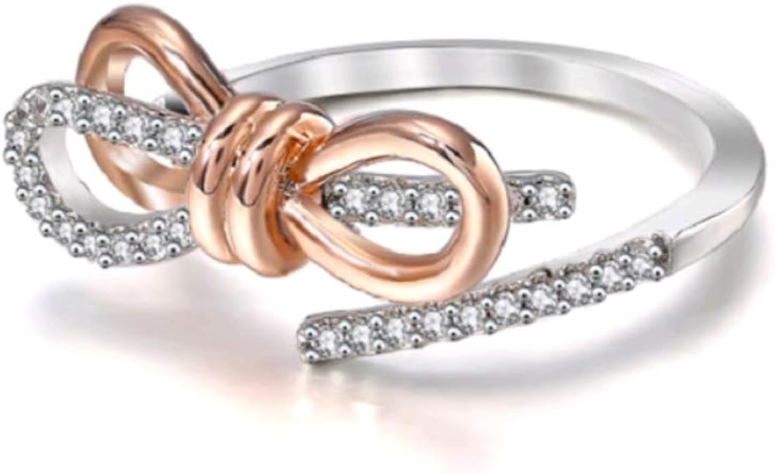 Cute Bowknot Ring Ribbon Bow Adjustable Cubic Zirconia Open Stacking
