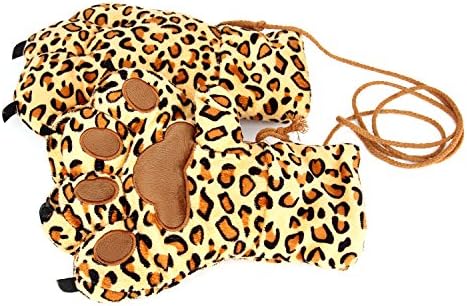 Bagerly Party mittens, Leopard Print Gloves Mittens with a String, Plush Warm Wild Animal Paw Claw Fuzzy Party Props Favors