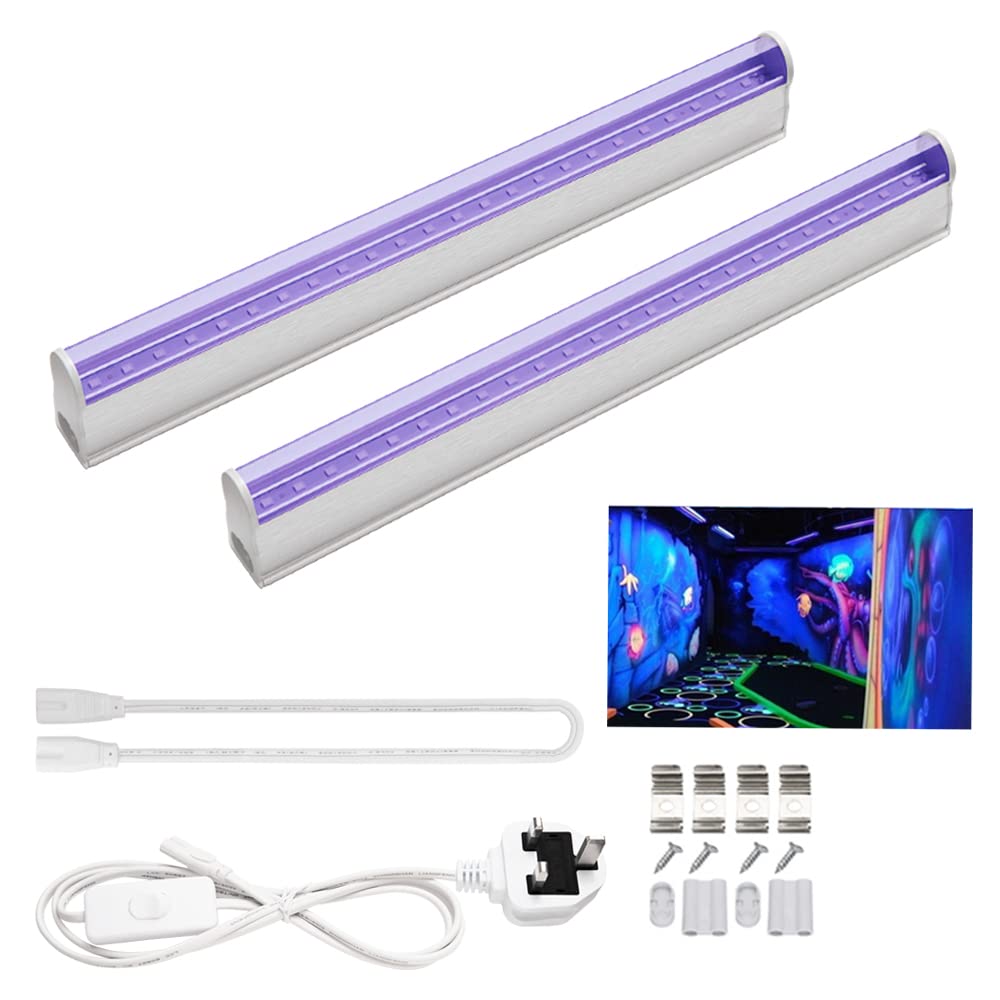 Tekmelau 2pcs UV LED Black Light Bar, 6W Portable Blacklight for UV Poster, UV Art, Bedroom, Ultraviolet Light for Halloween and Blacklight Parties UK Plug with ON/Off Switch