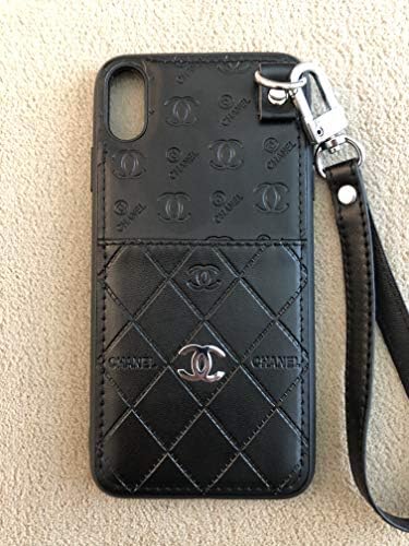 Wallet Leather Case Luxury Fashion Designer Monogram Pattern Inspired Compatible for iPhone Xs Max (Black)