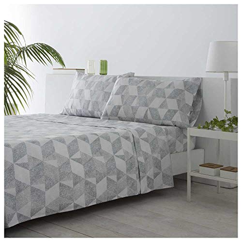 COTTON ARTean Sheet set 200x200 brushed microfiber CUDILLERO grey 4 pieces: Top sheet, 2 pillow cases, Adjustable fitted sheet