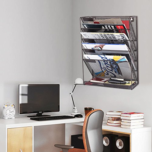 SamStar 6 Tier Wall Mounted File Document Holder, Metal Wall Magazine Rack Mail Sorter Organizer for Office Home, Bronze