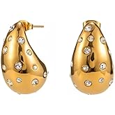Chunky 18K Gold Plated Stainless Steel Earrings for Women Hypoallergenic Jewelry Trendy Statement Hoops Waterproof Non Tarnish Fashion Accessory Gift for Womens Wife Friend Sister