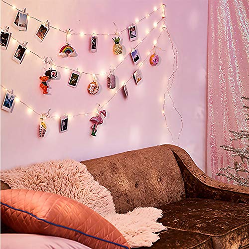 GHodec Photo Clip String Lights, Battery Powered 20 LEDs Fairy String Lights with 10-Clip for Hanging Pictures/Cards/Artwork/Photos/Memos/Party/Decor (Cold White)