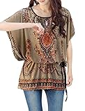 Women Round Neck Batwing Sleeve Semi Sheer Multicolor Tunic Shirt