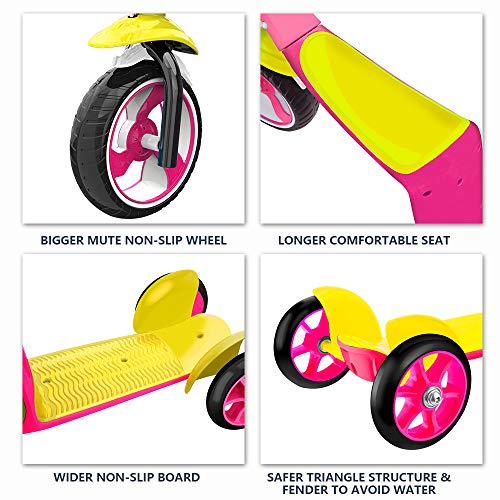 Verkstar Kick Scooter for Kids Toddlers Girls Boys, 2 in 1 Kids Scooter with Handbrake, Adjustable Handle, Extra-Wide Deck, The Latest Outdoor Toys for Kids Activities (Yellow & Pink)