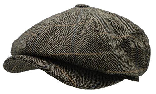 Men's Wool Blend Applejack Houndstooth Plaid Ivy Newsboy Hat (Brown-Green)