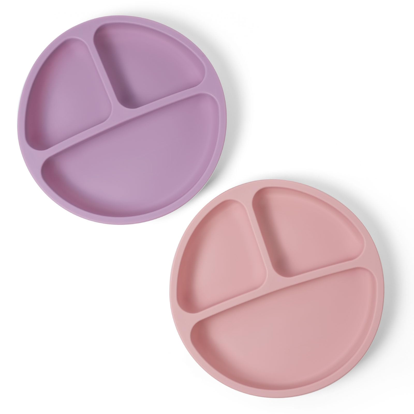 Aolso Plate Silicone Suction Plates,2Pcs Suction Plates, Non Slip Silicone Weaning Plate, Divided Dishes for Self Feeding, Fits for Most Highchairs Trays