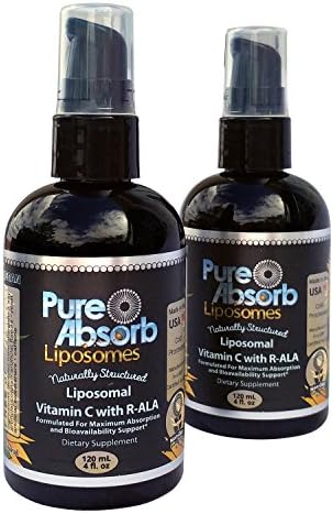 PureAbsorb, non-GMO Naturally Structured Liposomal Vitamin C with R-ALA 2 Pack, 1000 mg, Solvent-free 4 oz. bottle