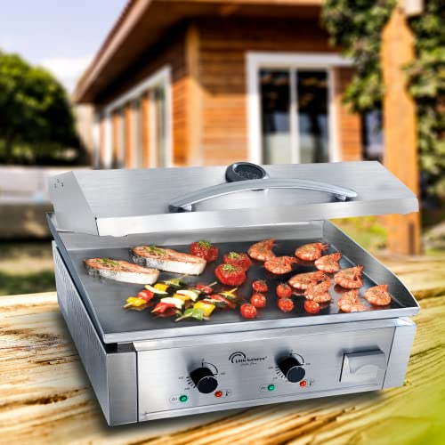 LITTLE BALANCE 8473 Aquitaine Pro Plus, Professional Electric Plancha, 2 Cooking Zones, Lid, 3500 W, Made in France, All Stainless Steel