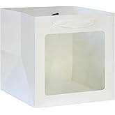KEYYOOMY White Square Kraft Paper Gift Bags with Window- Small Square Bottom Gift Bags with Handles Party Favor Bag for Wedding Party Birthday Christmas (12 CT, 8x8x8 In)