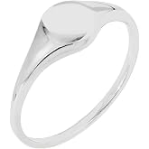 Amazon Essentials Rhodium Plated Sterling Silver Round Signet Ring Size 7, Silver