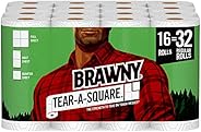Brawny Tear-A-Square Paper Towels, 16 Double Rolls = 32 Regular Rolls, 3 Sheet Size Options, Quarter Size Shee