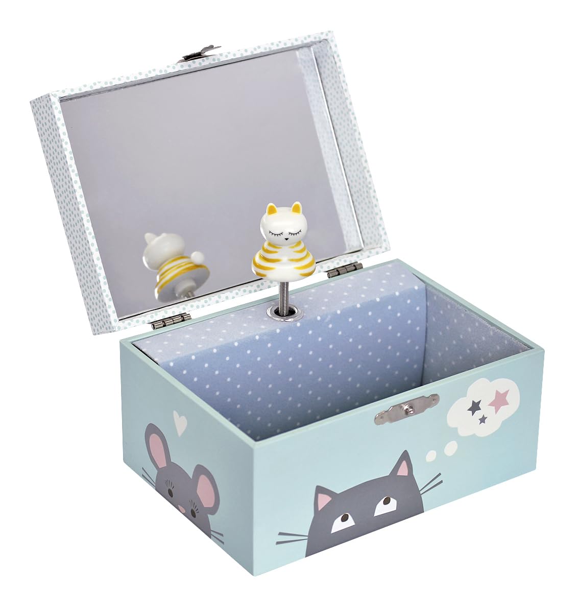 Trousselier Cat – Treasure Box & Musical Jewellery for Children – Glow in the Dark – Music Let It Be of the Beatles – Celadon Green
