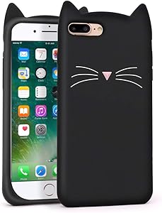 YONOCOSTA Cute iPhone 7 Plus Case, iPhone 8 Plus Case, Funny Fashion 3D Cartoon Animals Black Whisker Cat Ears Kitty Soft Silicone Shockproof Case Cover for iPhone 7 Plus/iPhone 8 Plus (5.5