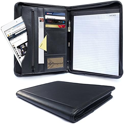 Freeprint Professional Zippered Padfolio with Insert Tablet Sleeve and A4 Size Writing Pad, Black