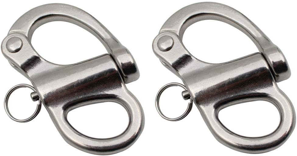 POFET 52mm-316 Stainless Steel Fixed Snap Shackle Spring Shackles, Hand Pull Fastening Shackle Rigging, Silver